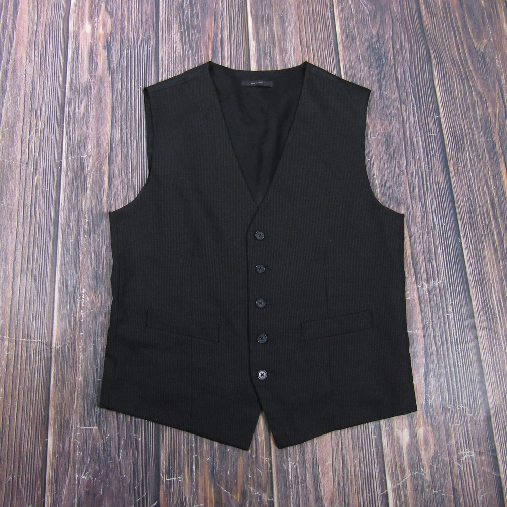 Suit Vest Express Mens M Black Striped Wool Spandex Tweed 3 Piece Slim - Picture 1 of 6
